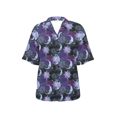 Sun Moon Print Design LKS303 Women's Hawaiian Shirt