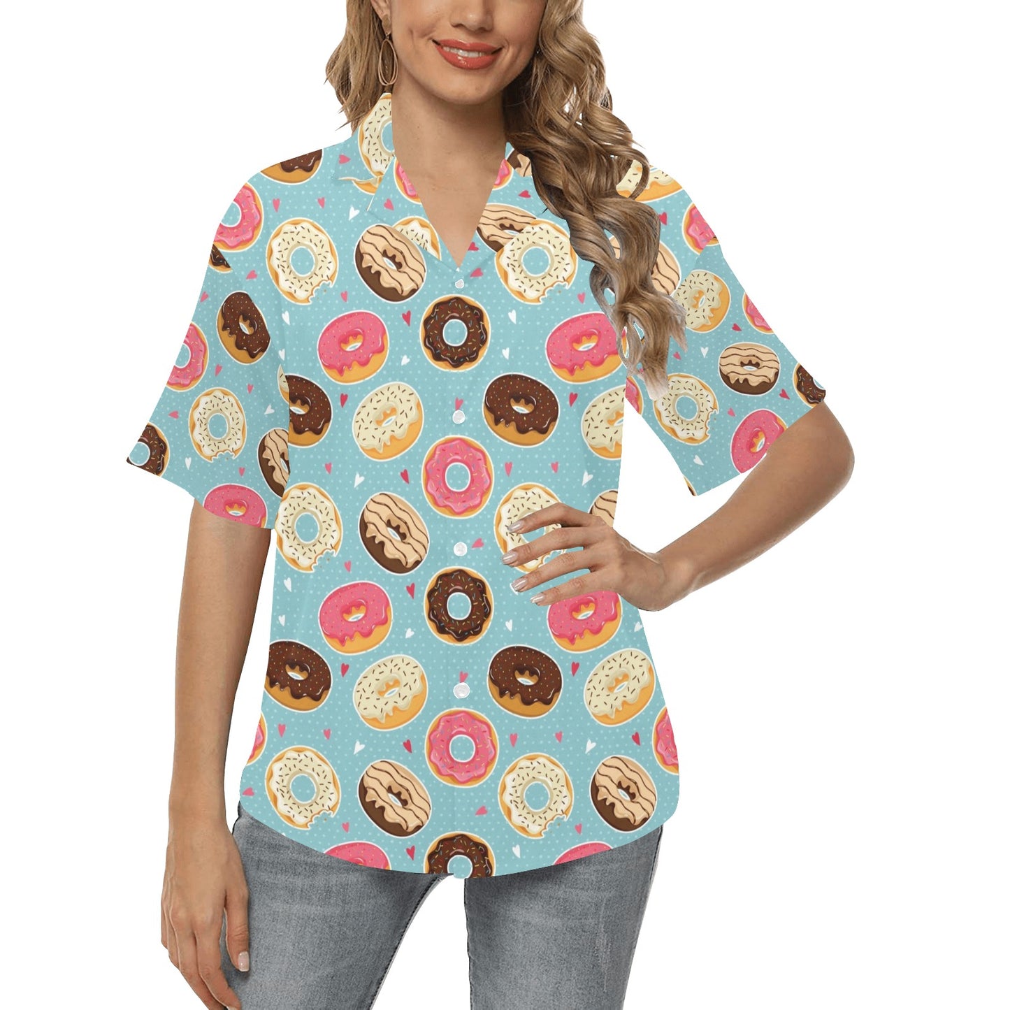 Donut Pattern Print Design DN04 Women's Hawaiian Shirt