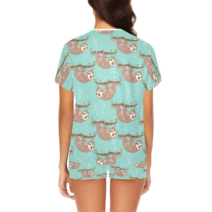 Sloth Print Design LKS302 Women's Short Pajama Set
