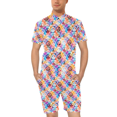 Peace Sign Patchwork Design Print Men's Romper