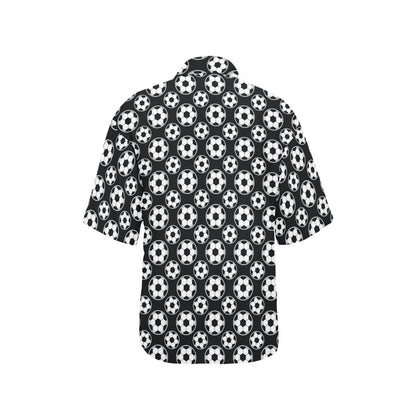 Soccer Ball Black Print Pattern Women's Hawaiian Shirt