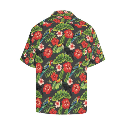 Hibiscus Red With Parrotprint Design LKS303 Men's Hawaiian Shirt