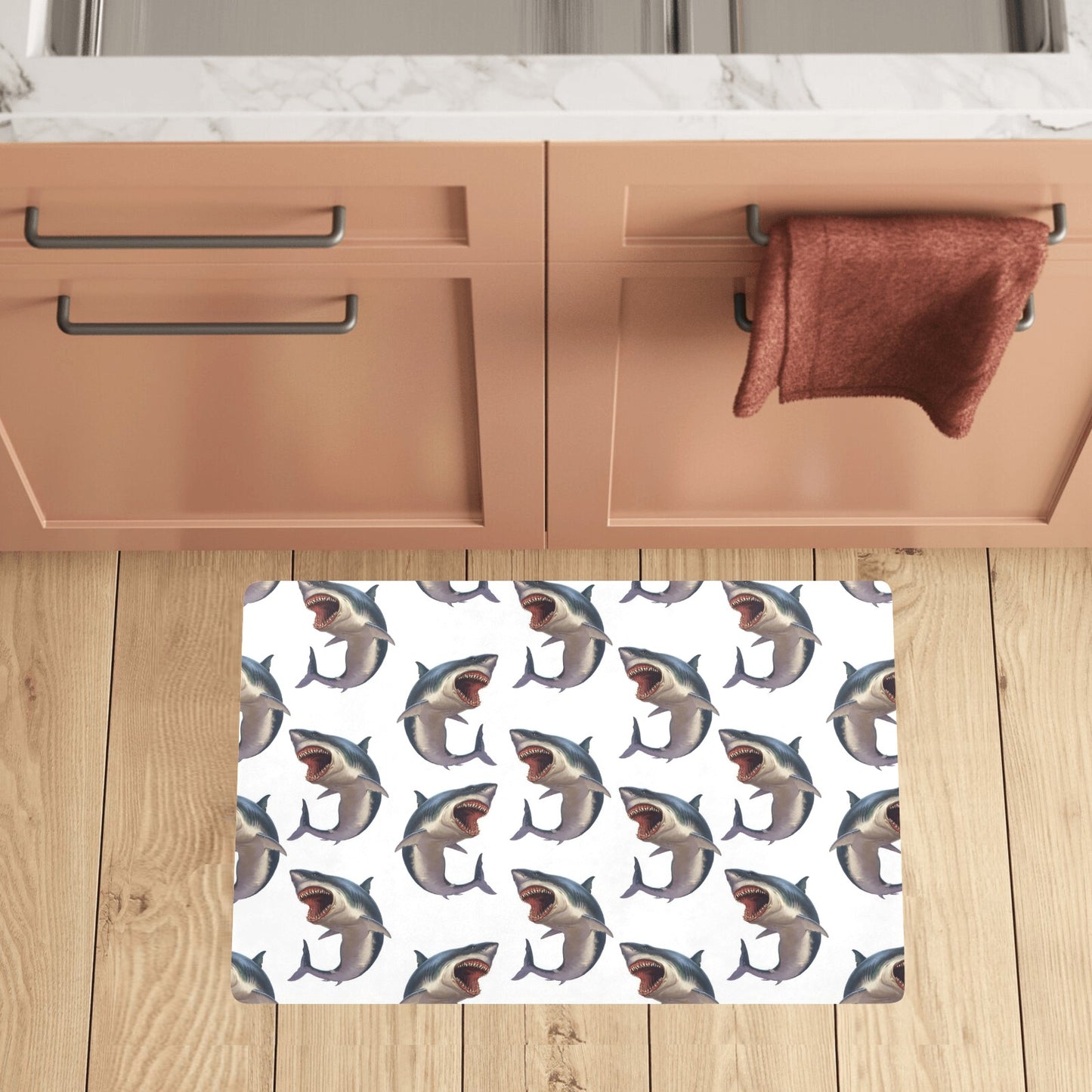 Great White Shark Pattern Print Design 03 Kitchen Mat