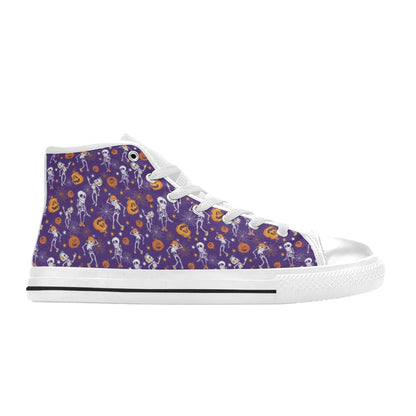 Skeleton Halloween Dance Print Design LKS304 High Top Women's White Shoes