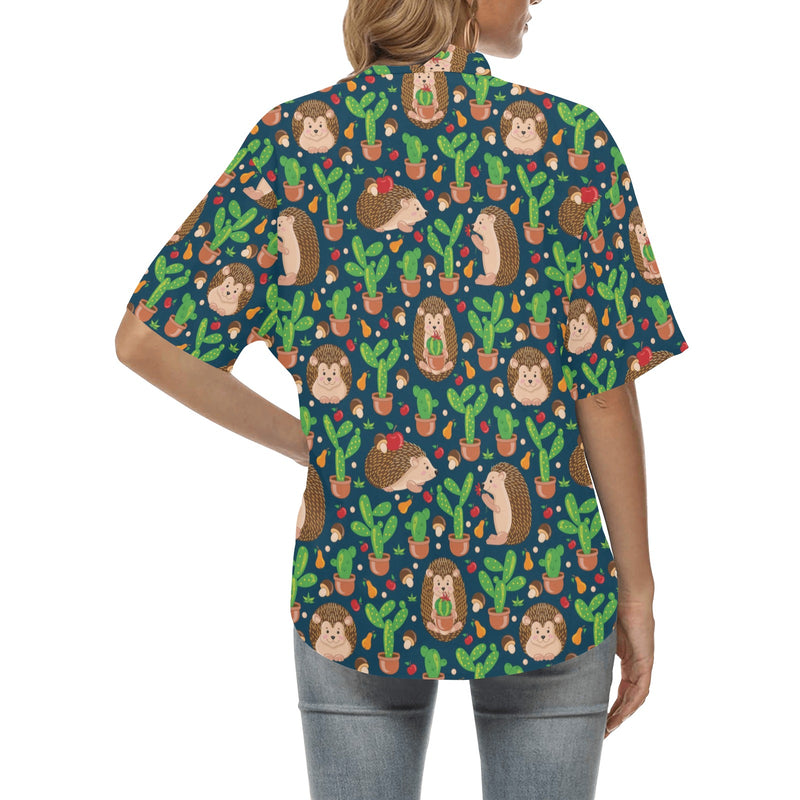 Hedgehog Cactus Pattern Print Design 04 Women's Hawaiian Shirt