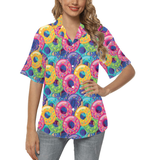 Donut Pattern Print Design DN010 Women's Hawaiian Shirt