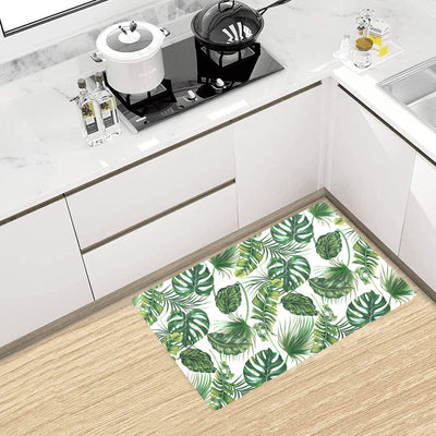 Green Pattern Tropical Palm Leaves Kitchen Mat
