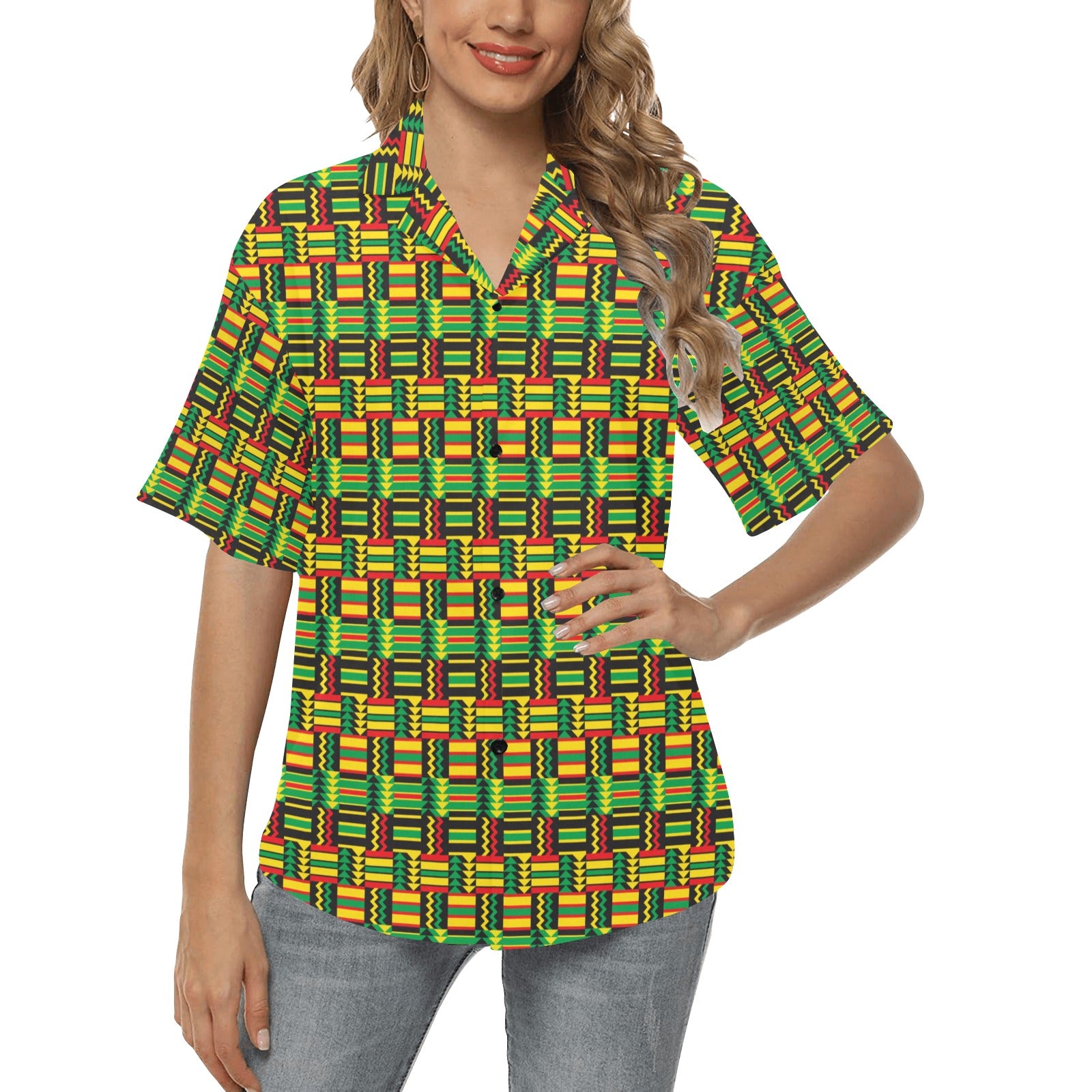 African Zip Zag Print Pattern Women's Hawaiian Shirt