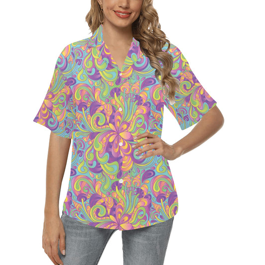 Psychedelic Mushroom Pattern Print Design A05 Women's Hawaiian Shirt