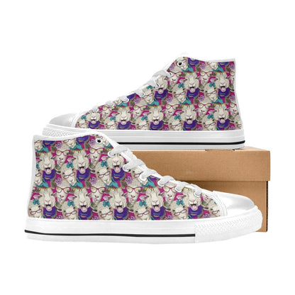 Sheep Print Design LKS403 High Top Women's White Shoes