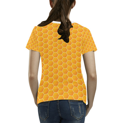 Honey Bee Honeycomb Print Design LKS3011 Women's  T-shirt