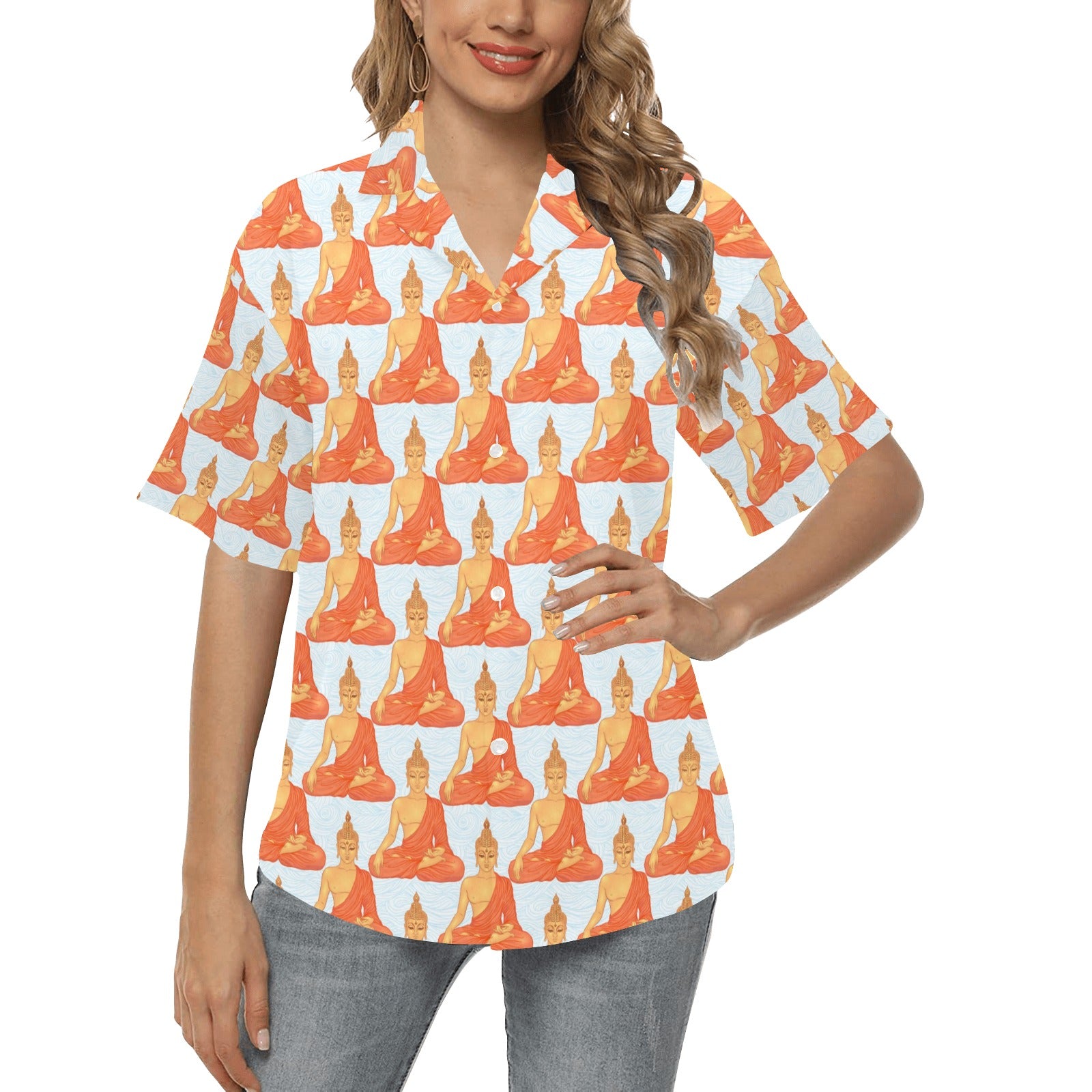 Buddha Pattern Print Women's Hawaiian Shirt