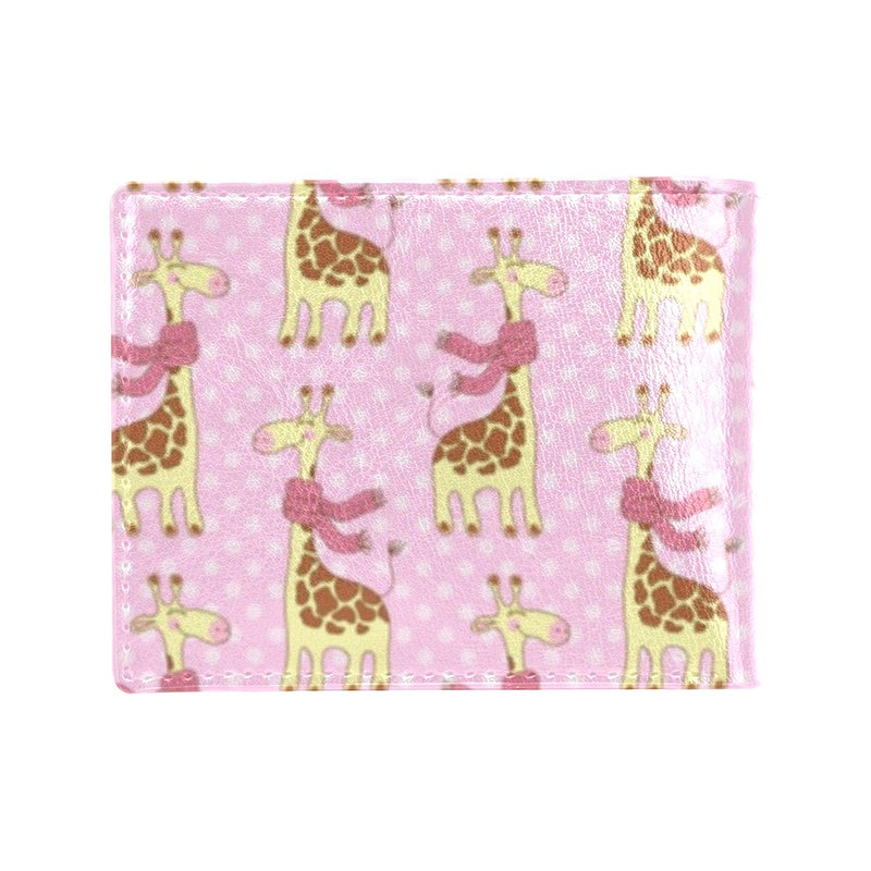 Giraffe Cute Pink Polka Dot Print Men's ID Card Wallet