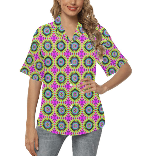 Optical illusion Flower Rainbow Style Women's Hawaiian Shirt