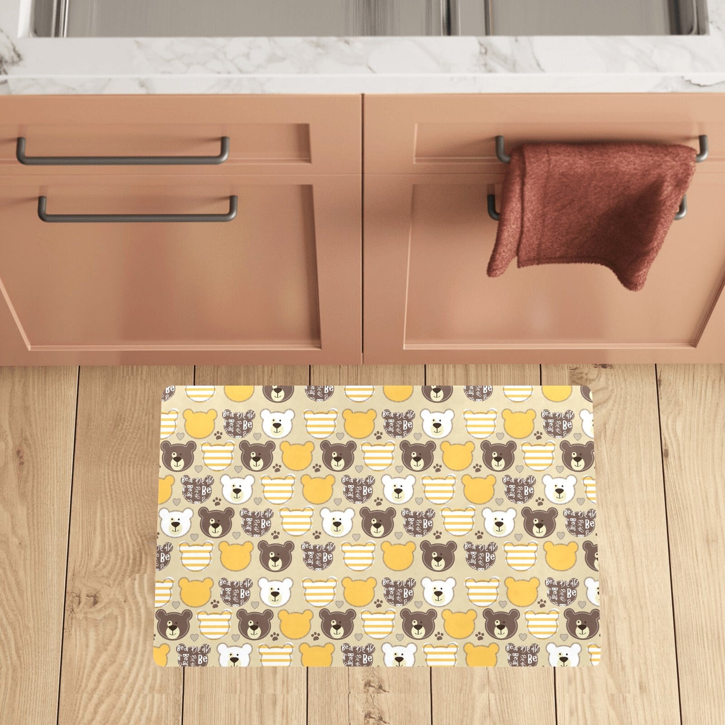 Bear PatchworkPattern Print Design 01 Kitchen Mat