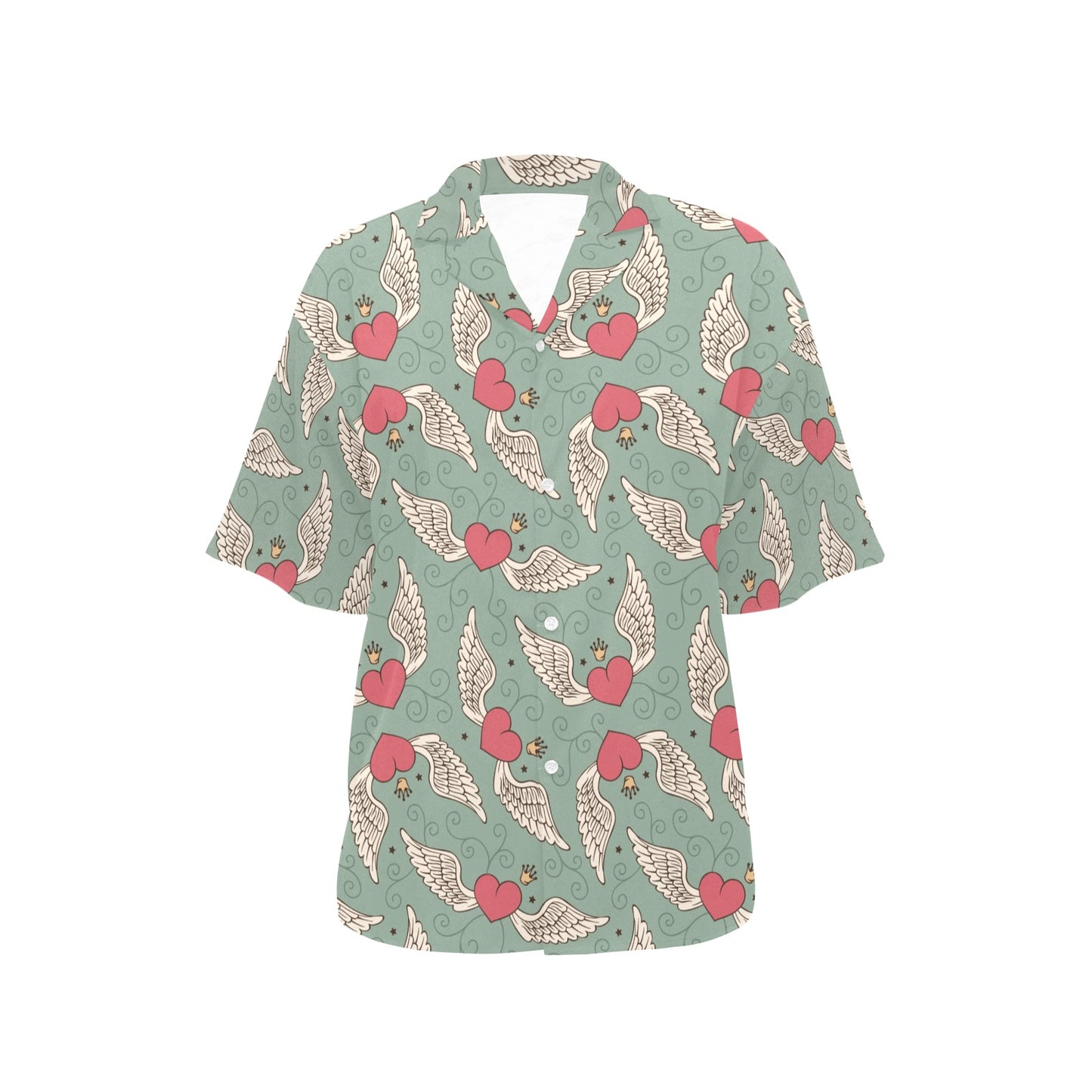 Angel Wings Heart Design Themed Print Women's Hawaiian Shirt