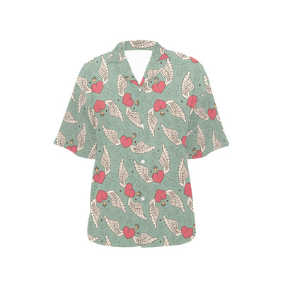 Angel Wings Heart Design Themed Print Women's Hawaiian Shirt