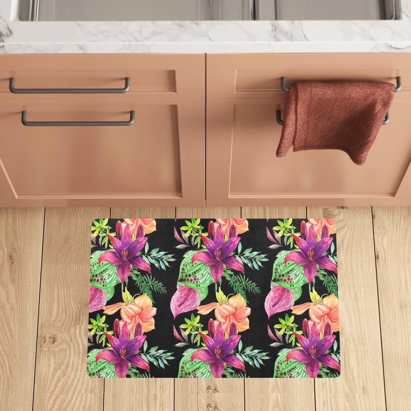 Amaryllis Pattern Print Design AL09 Kitchen Mat