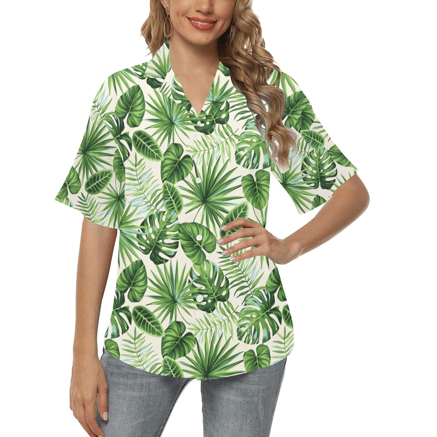 Palm Leaf Pattern Print Design A01 Women's Hawaiian Shirt