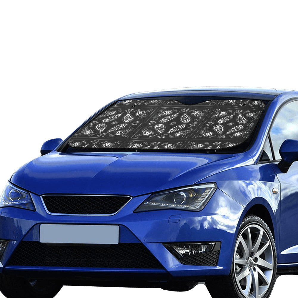 Bandana Paisley Black Print Design LKS308 Car front Windshield Sun Shade