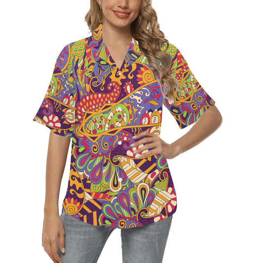 Funky Retro Pattern Print Design A04 Women's Hawaiian Shirt