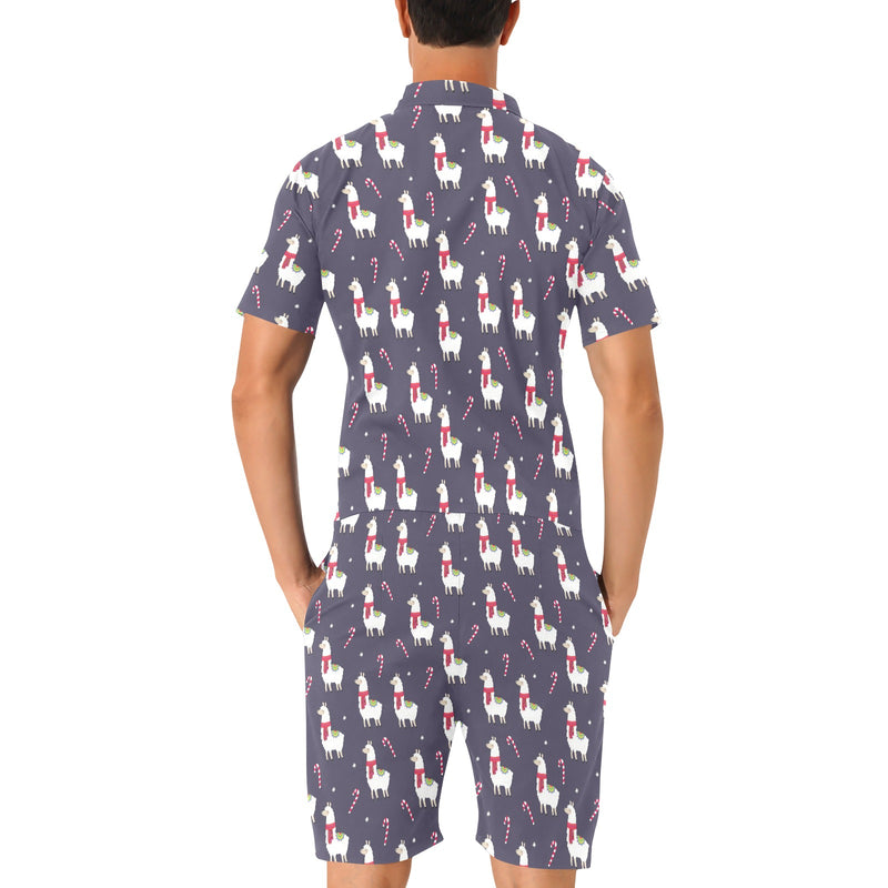 Llama with Candy Cane Themed Print Men's Romper