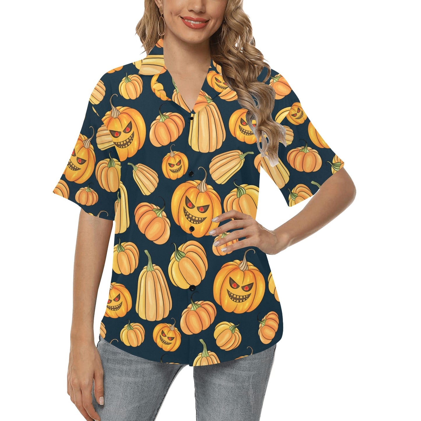 Pumpkin Halloween Pattern Print Design A04 Women's Hawaiian Shirt