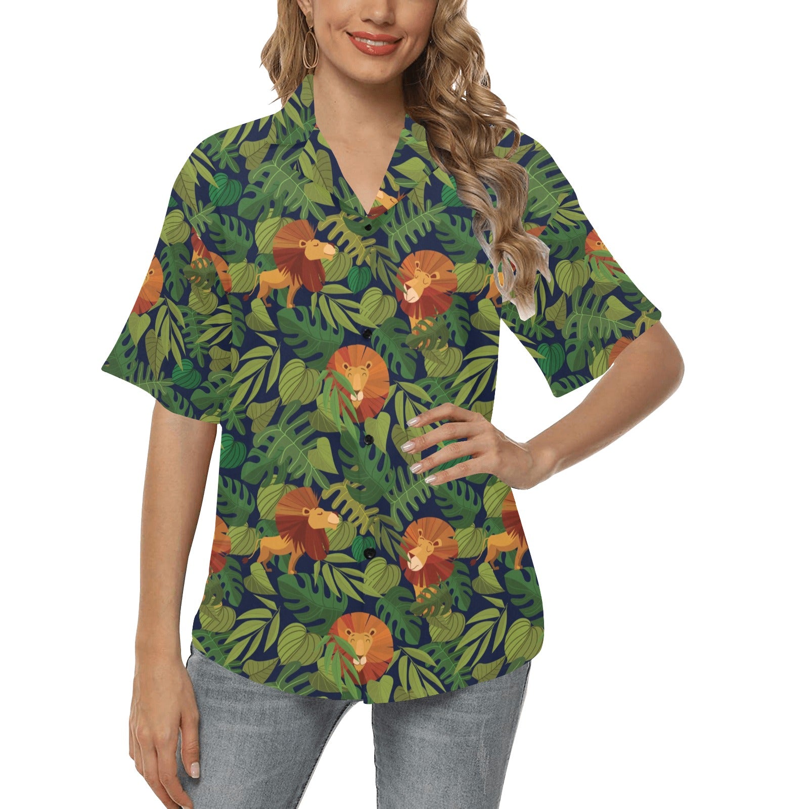 Lion Jungle Pattern Print Design 05 Women's Hawaiian Shirt