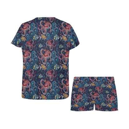 Underwater Giant Squid Print Design LKS302 Women's Short Pajama Set