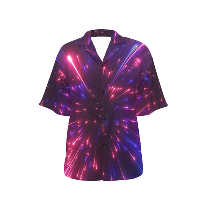 Celestial Purple Blue Neon Speed Light Women's Hawaiian Shirt