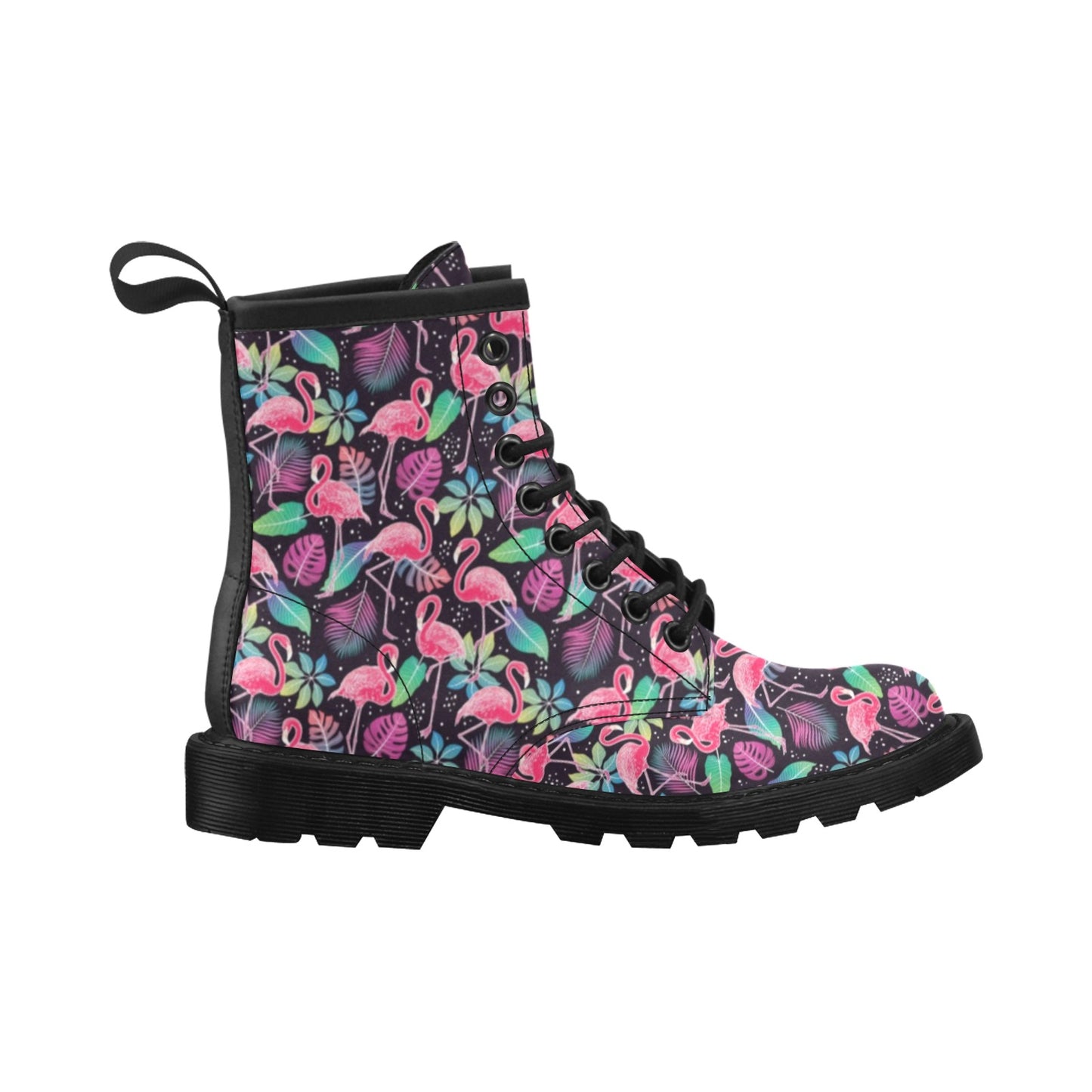 Flamingo Tropical leaves Neon Print Women's Boots
