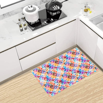 Peace Sign Patchwork Design Print Kitchen Mat