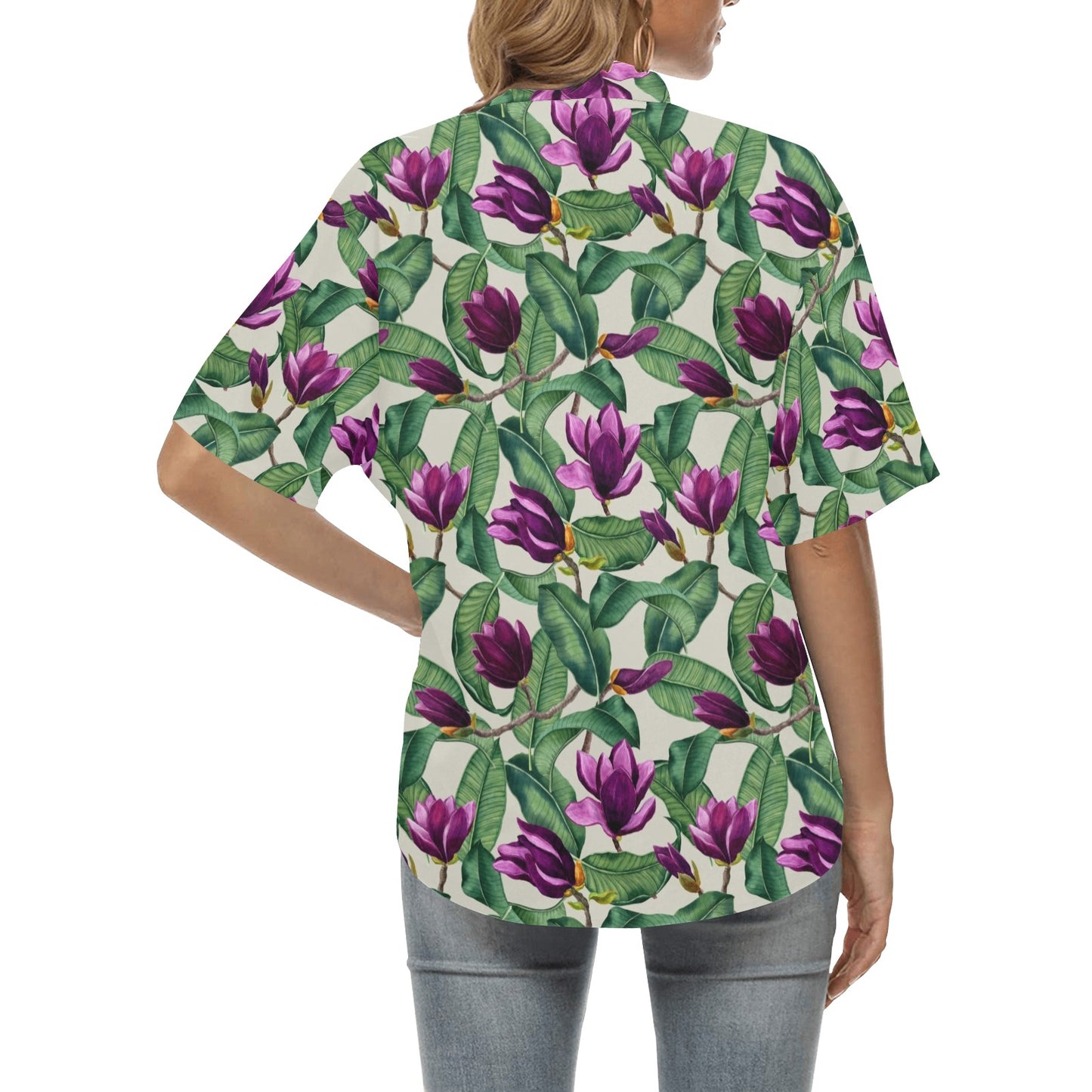 Magnolia Pattern Print Design MAG07 Women's Hawaiian Shirt