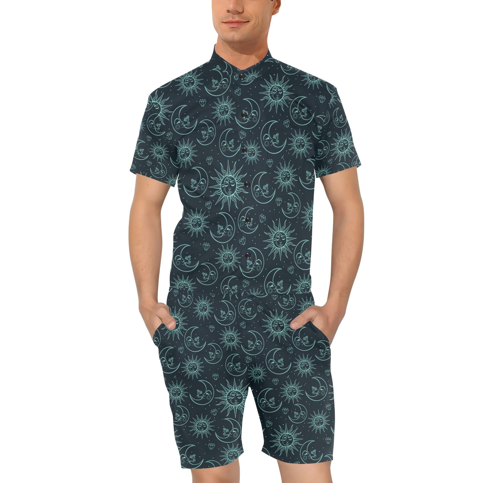 Sun Moon Magic Design Themed Print Men's Romper