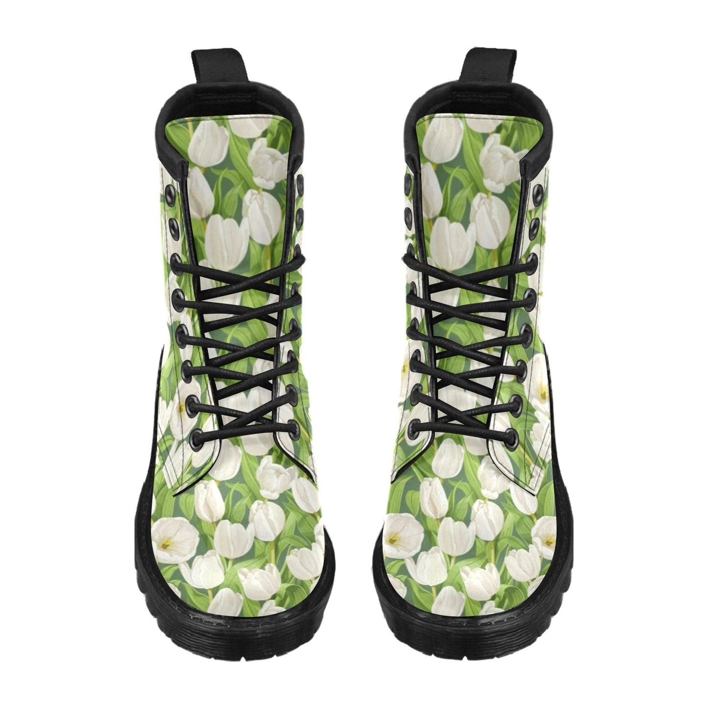 Tulip White Pattern Print Design TP05 Women's Boots
