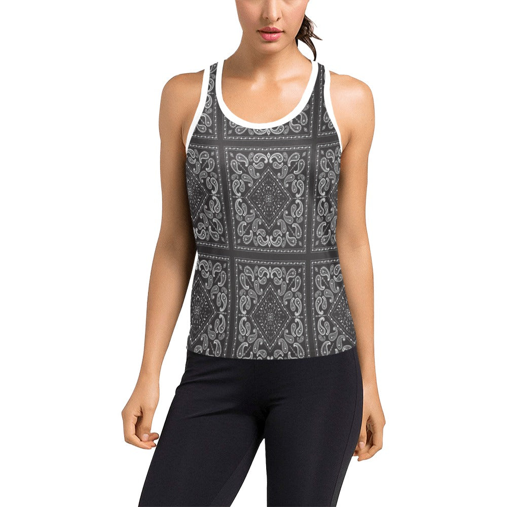 Bandana Black White Print Design LKS302 Women's Racerback Tank Top