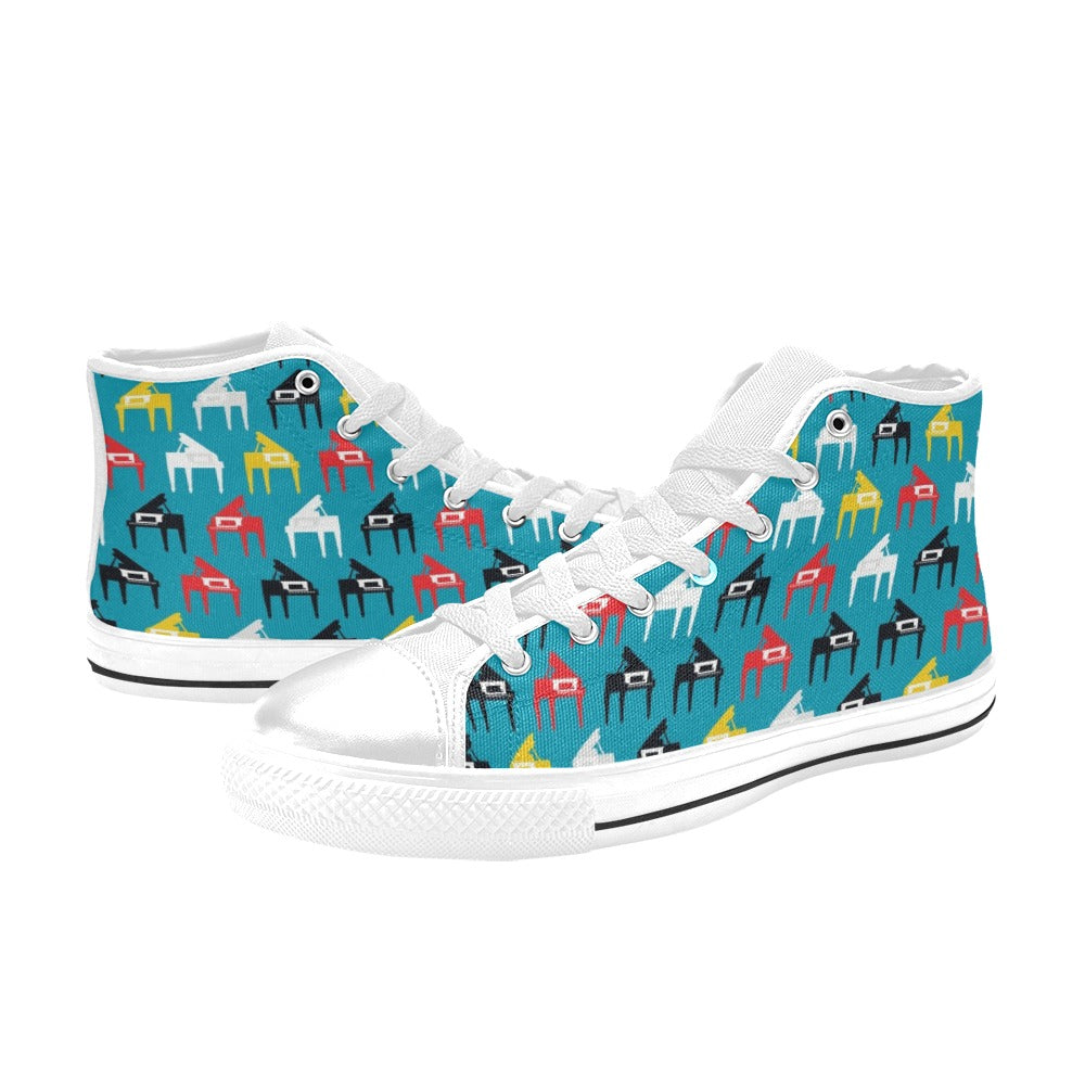 Piano Print Design LKS403 High Top Women's White Shoes