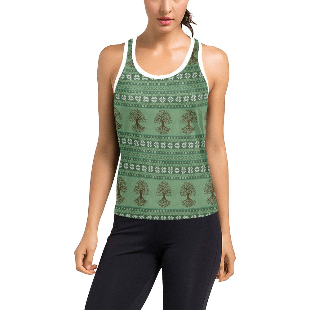 Tree Of Life Knit Style Print Design LKS301 Women's Racerback Tank Top