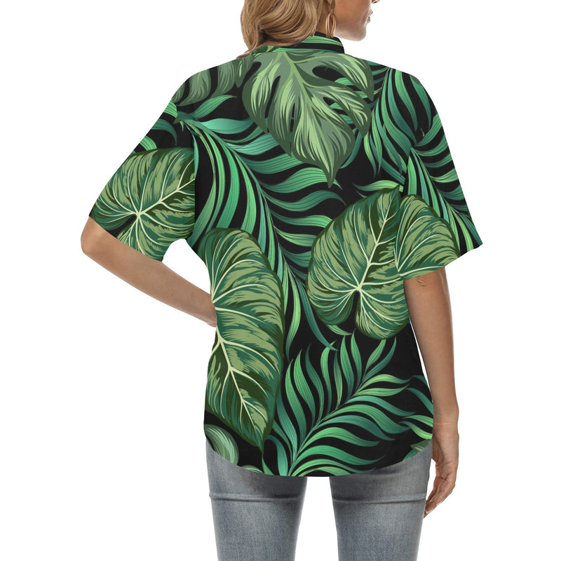 Green Fresh Tropical Palm Leaves Women's Hawaiian Shirt