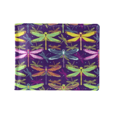 Dragonfly Neon Color Print Pattern Men's ID Card Wallet