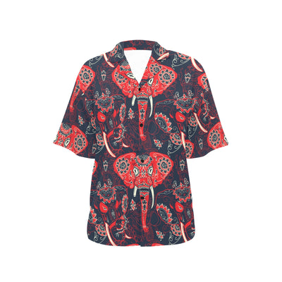 Red Indian Elephant Pattern Women's Hawaiian Shirt