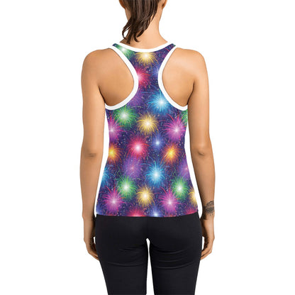 Firework Colorful Print Design LKS301 Women's Racerback Tank Top