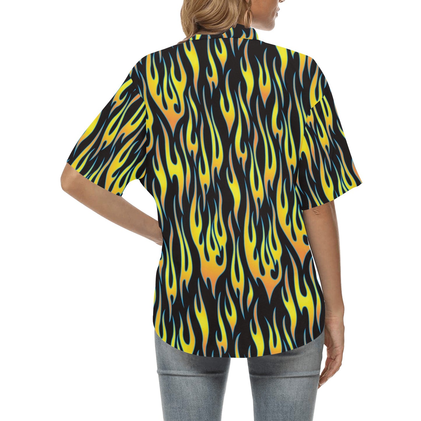 Flame Fire Yellow Pattern Women's Hawaiian Shirt