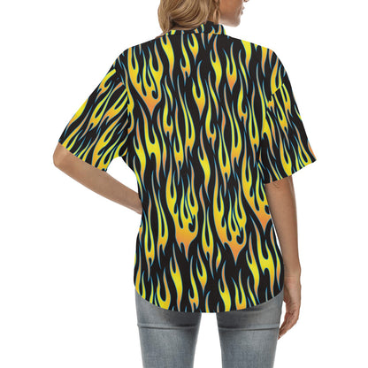 Flame Fire Yellow Pattern Women's Hawaiian Shirt
