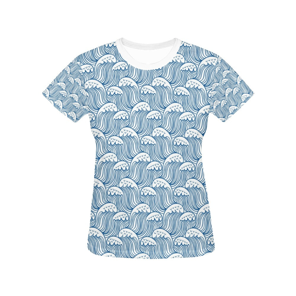 Wave Print Design LKS306 Women's  T-shirt