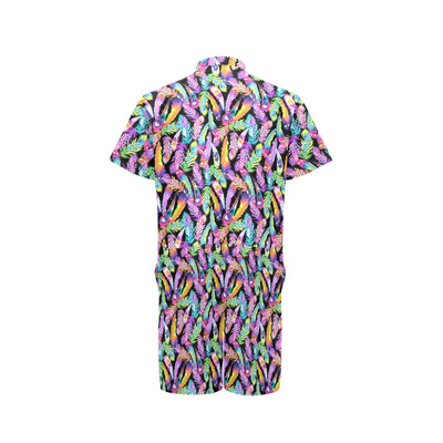 Neon Feather Pattern Print Design A02 Men's Romper