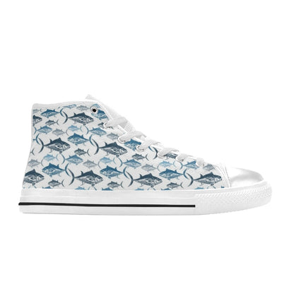Tuna Fish Print Design LKS303 High Top Women's White Shoes