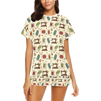 Sewing Equipment Print Design LKS303 Women's Short Pajama Set