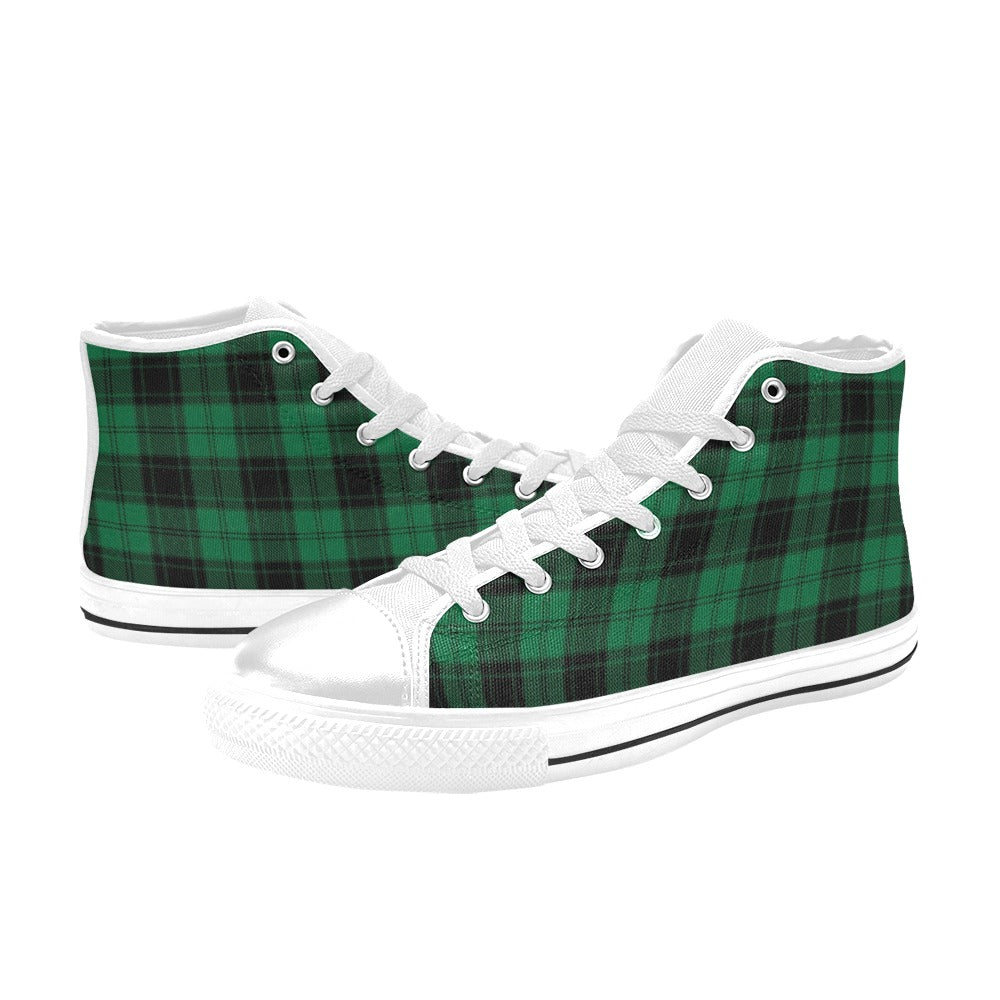 Tartan Green Print Design LKS302 High Top Women's White Shoes