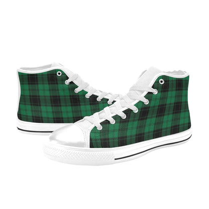Tartan Green Print Design LKS302 High Top Women's White Shoes